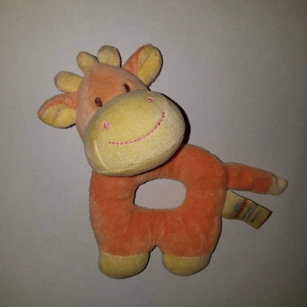 Hugfun Orange Yellow Giraffe Plush Rattle Baby Toy Stuffed Animal Lovey Grabber